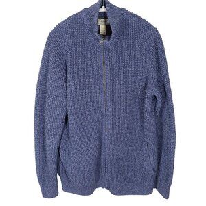 LL BEAN Organic Cotton Waffle Cardigan Sweater Size L Tall Full Zip Heavy Preppy